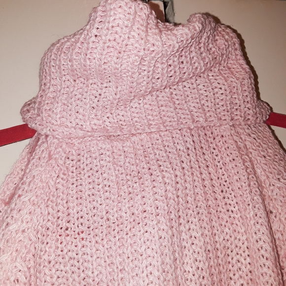 Pink Cold Shoulder Turtle Neck Knit Sweater OS - Picture 4 of 6